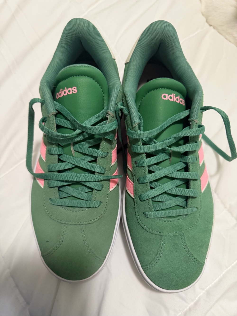 adidas Green Sneakers with Pink Stripes - Women's Lace-Up Casual - Picture 2 of 7